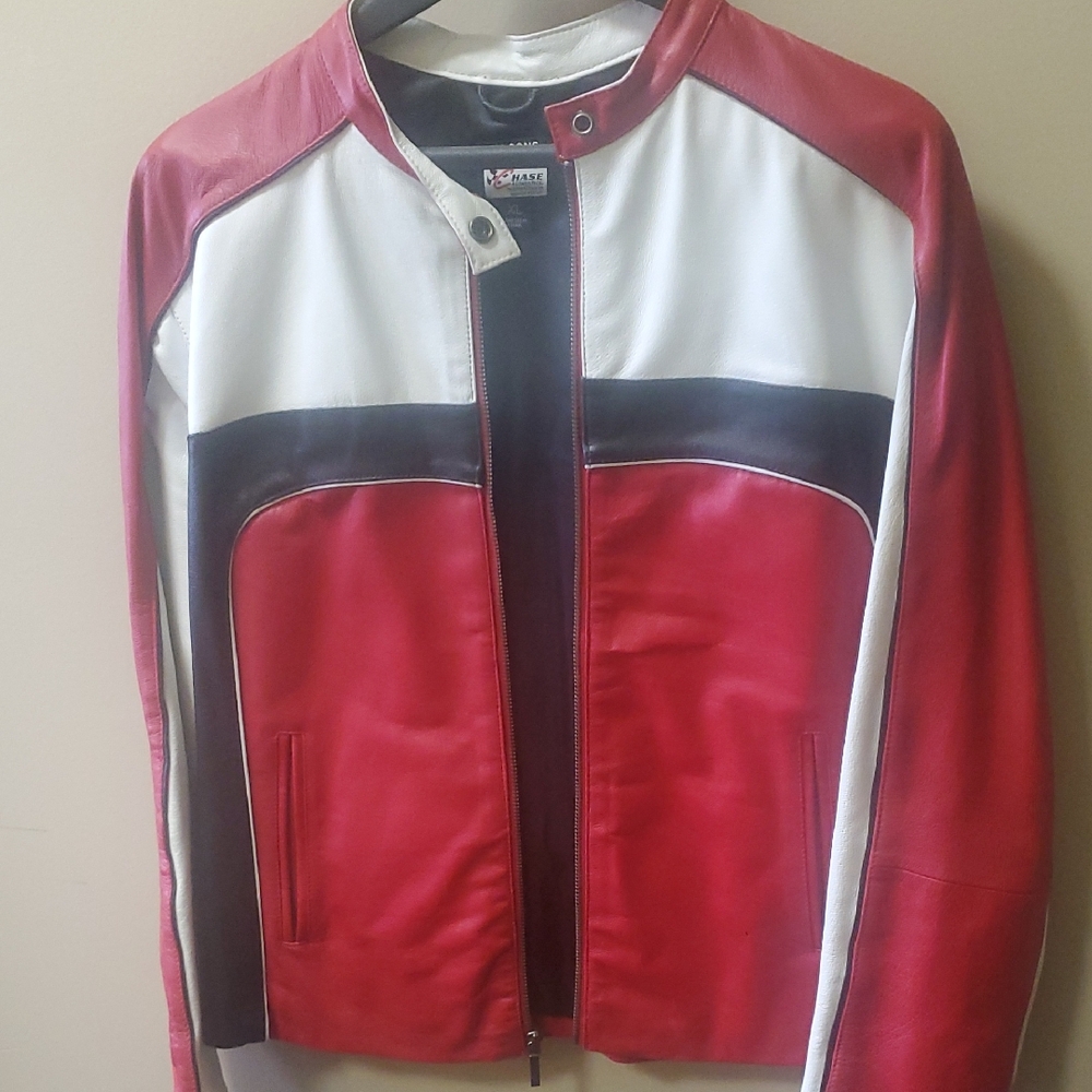 Dale Earnhart Jr Leather Red and White Leather Jacket